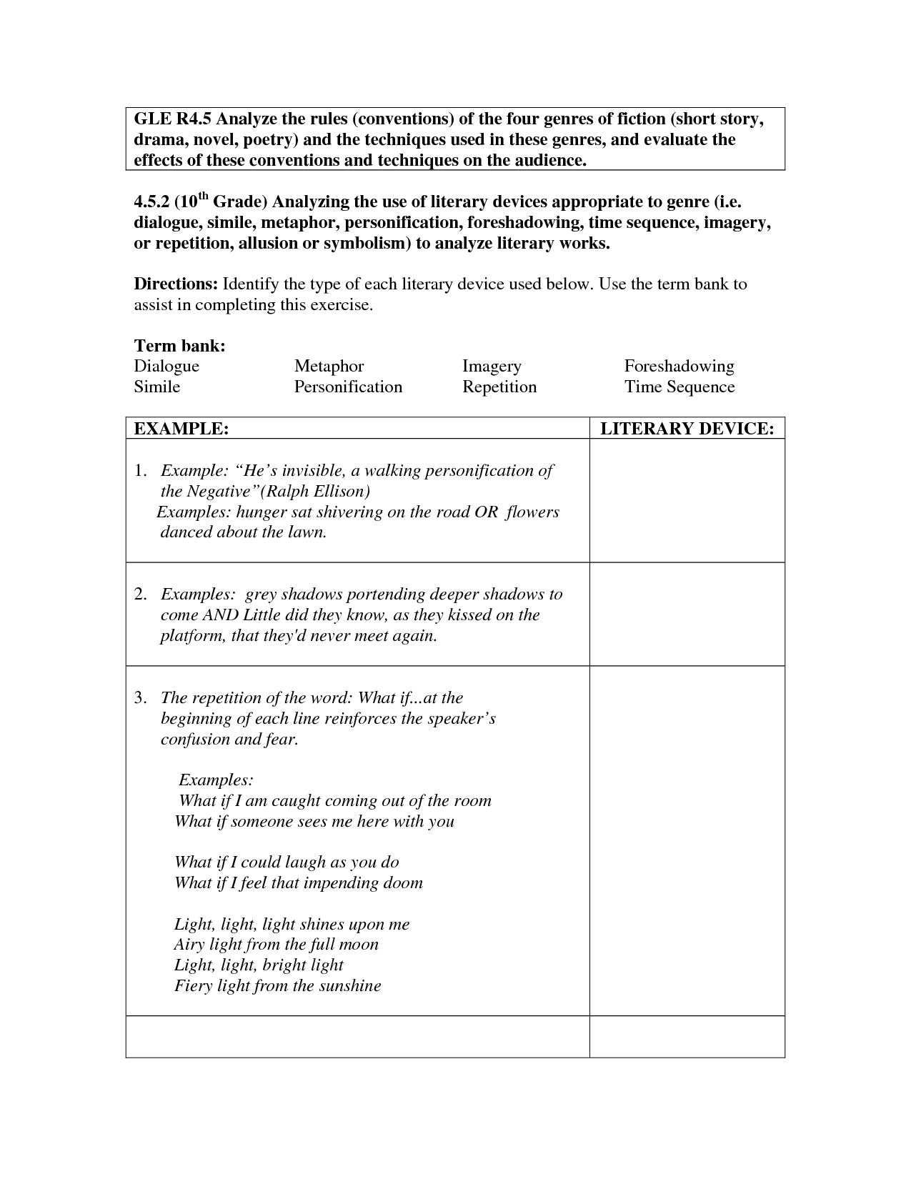 Simile Metaphor Personification Worksheet