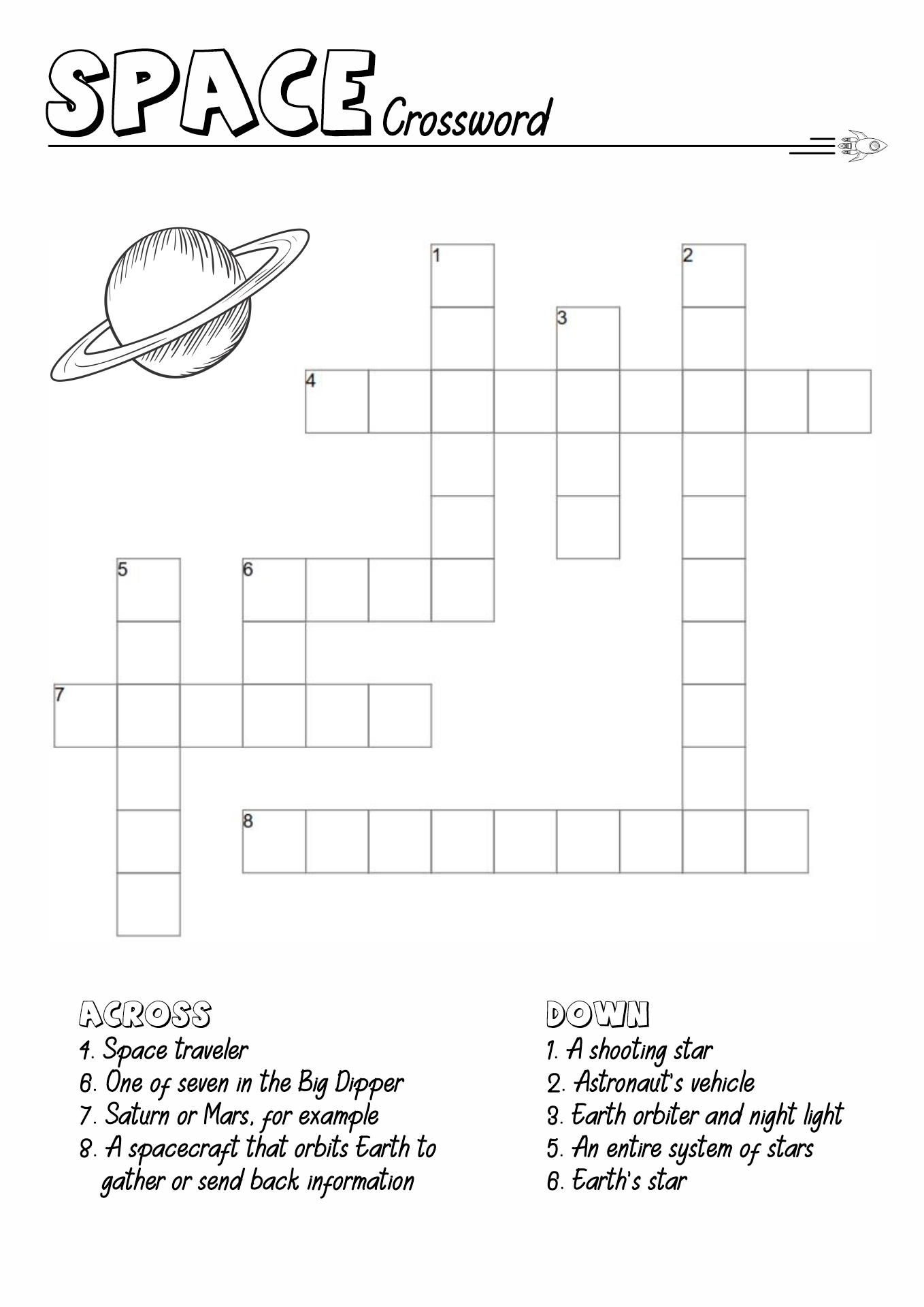 7 Best Images of Printable Space Worksheets Space Crossword Puzzles