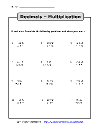 Multiplication with Decimals Worksheets