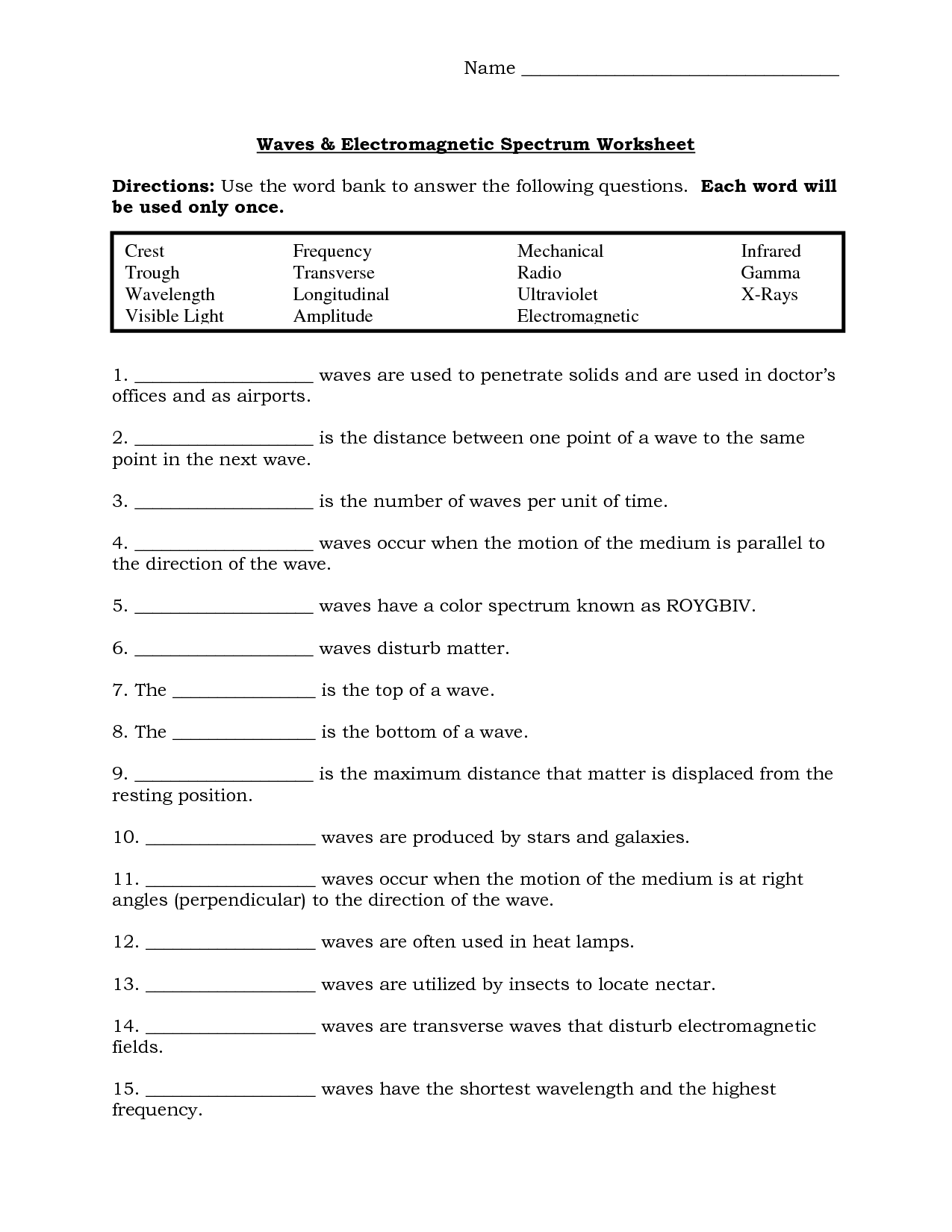 13 Best Images of Light Worksheets For Middle School Waves and Electromagnetic Spectrum 13 Best Images of Light Worksheets For Middle School Waves and Electromagnetic Spectrum