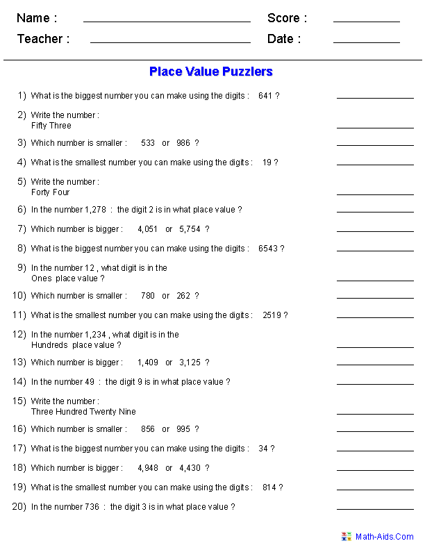 5th Grade Place Value Printable Worksheets