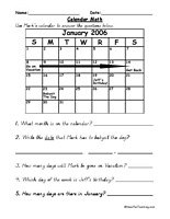 Calendar Math Worksheets 