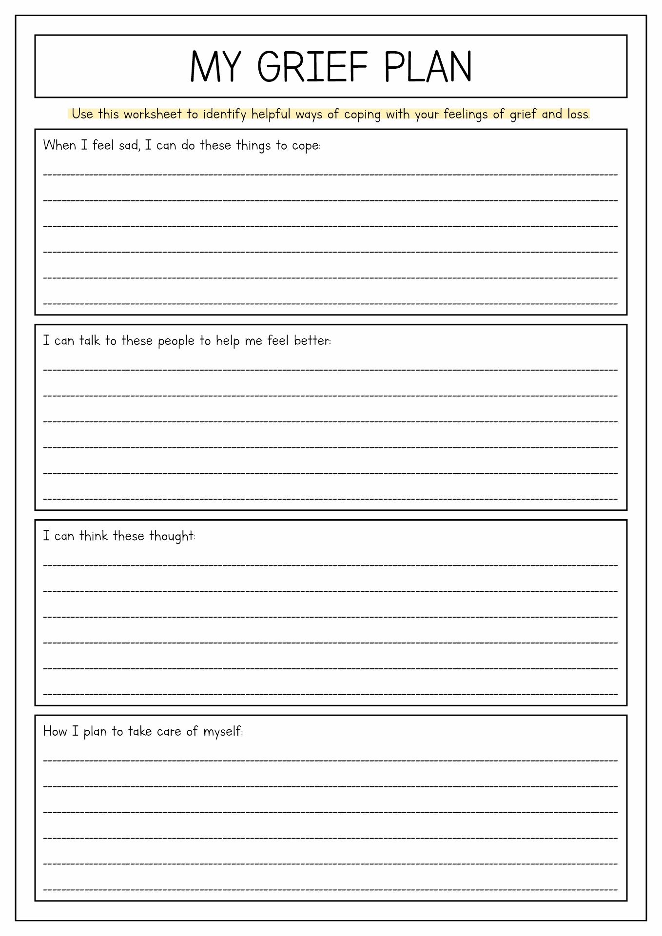 Free Printable Worksheets For Teens And Grief Without Download