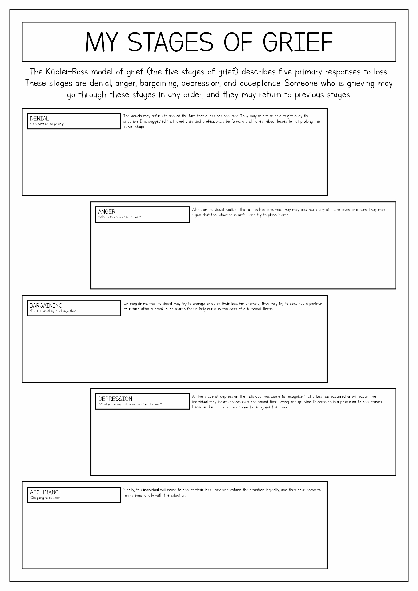 Printable Tasks Of Grief Worksheet Printable World Holiday