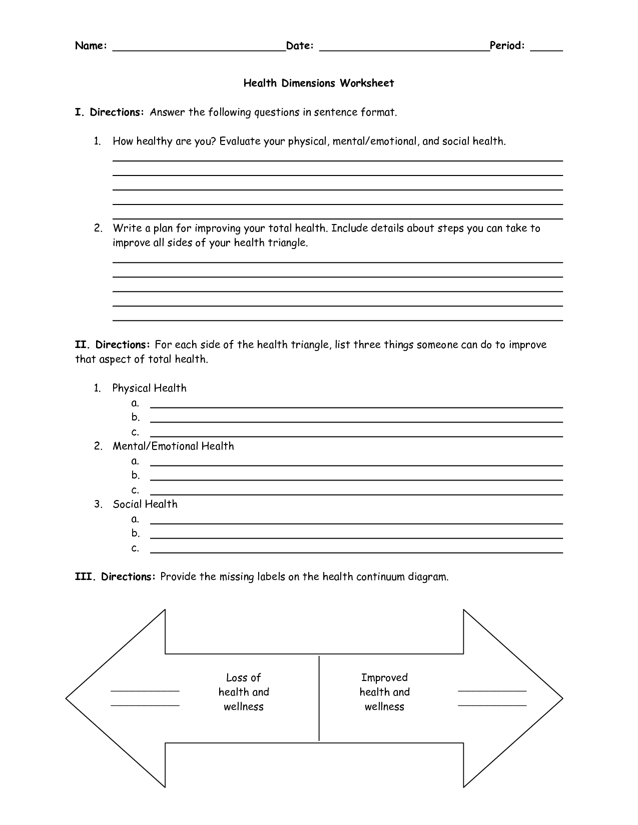 Free Printable Health And Wellness Worksheets