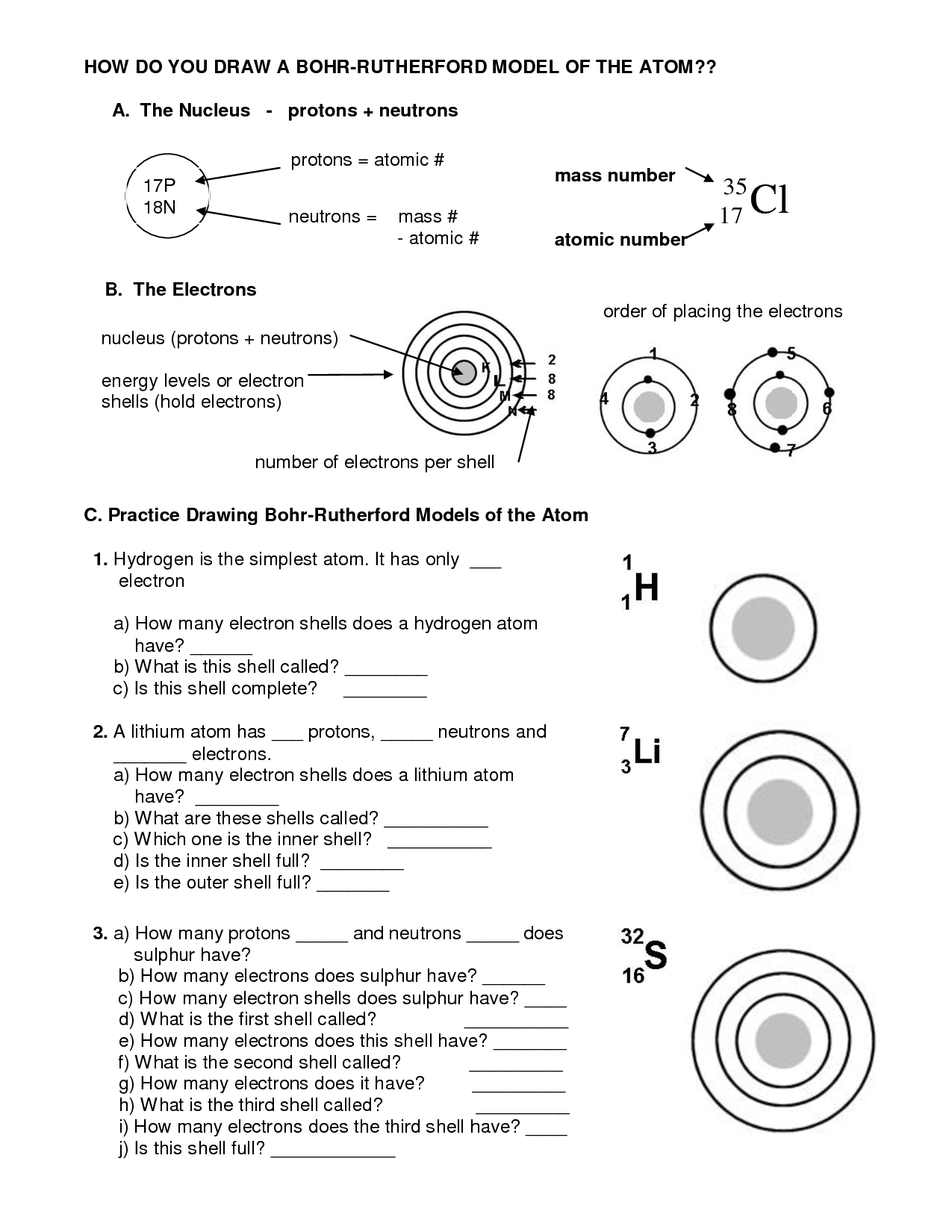 Bohr Model Diagrams Worksheet Answers