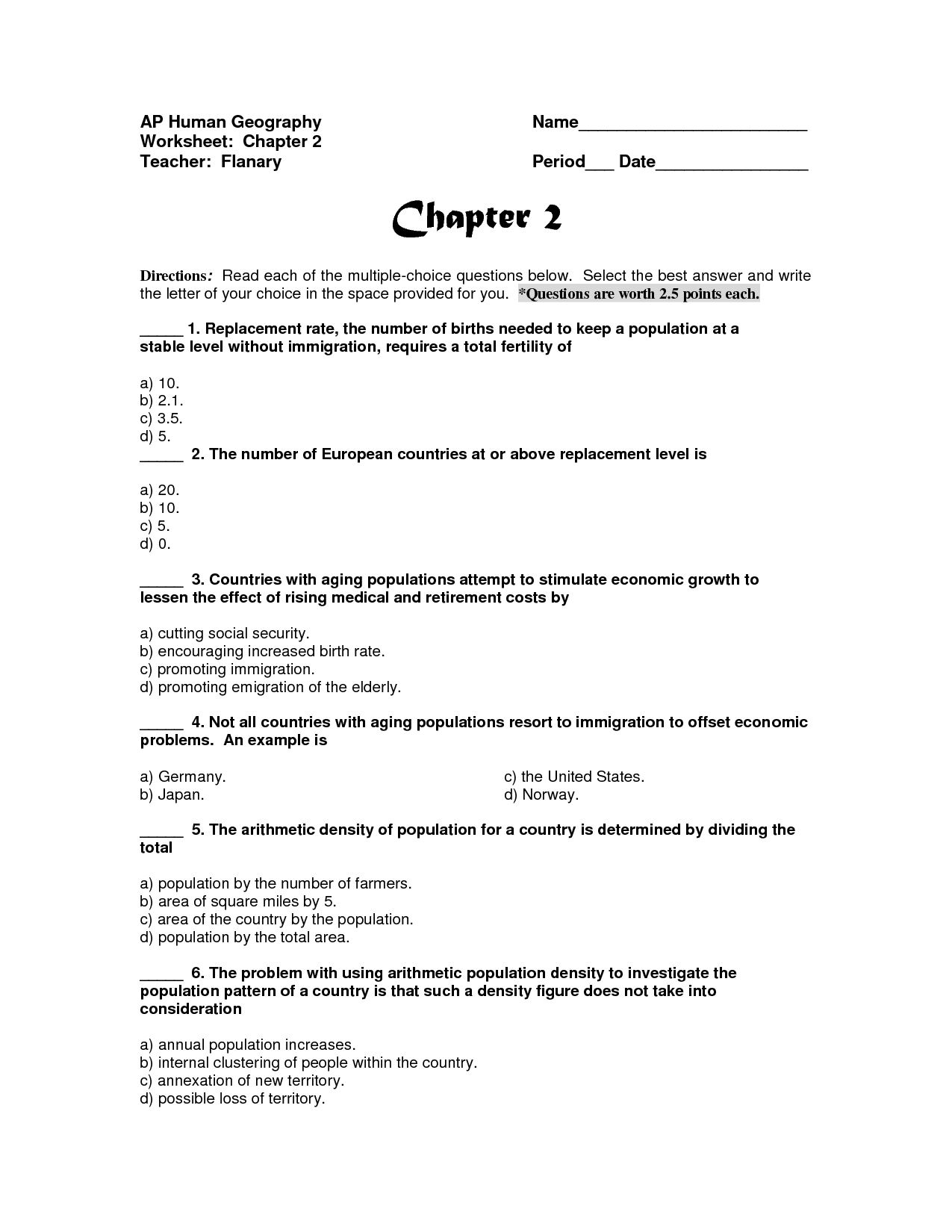 Ap Human Geography Worksheet Answers