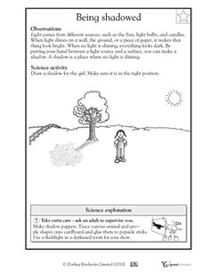 Light and Shadow Worksheet for 1st Grade
