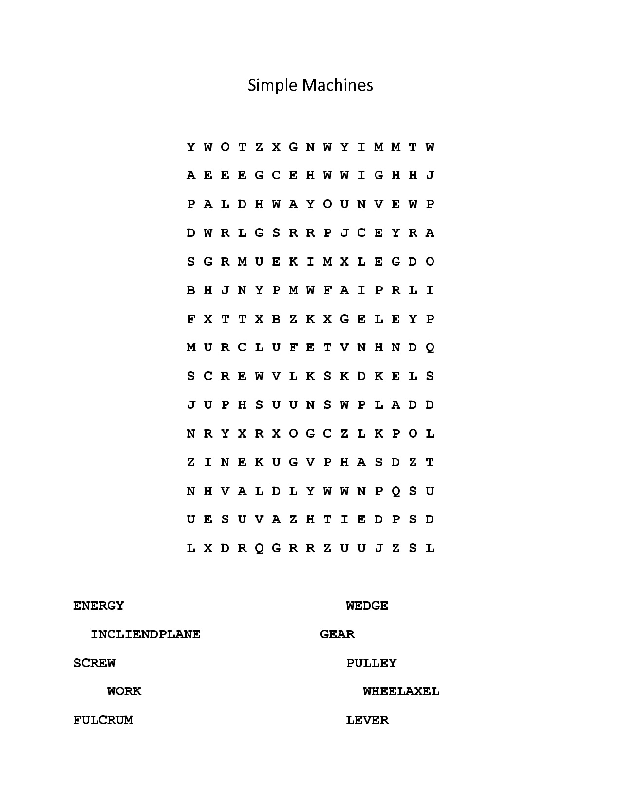 Simple Machines Word Search