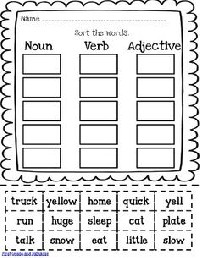 Noun Verb Adjective Worksheet First Grade