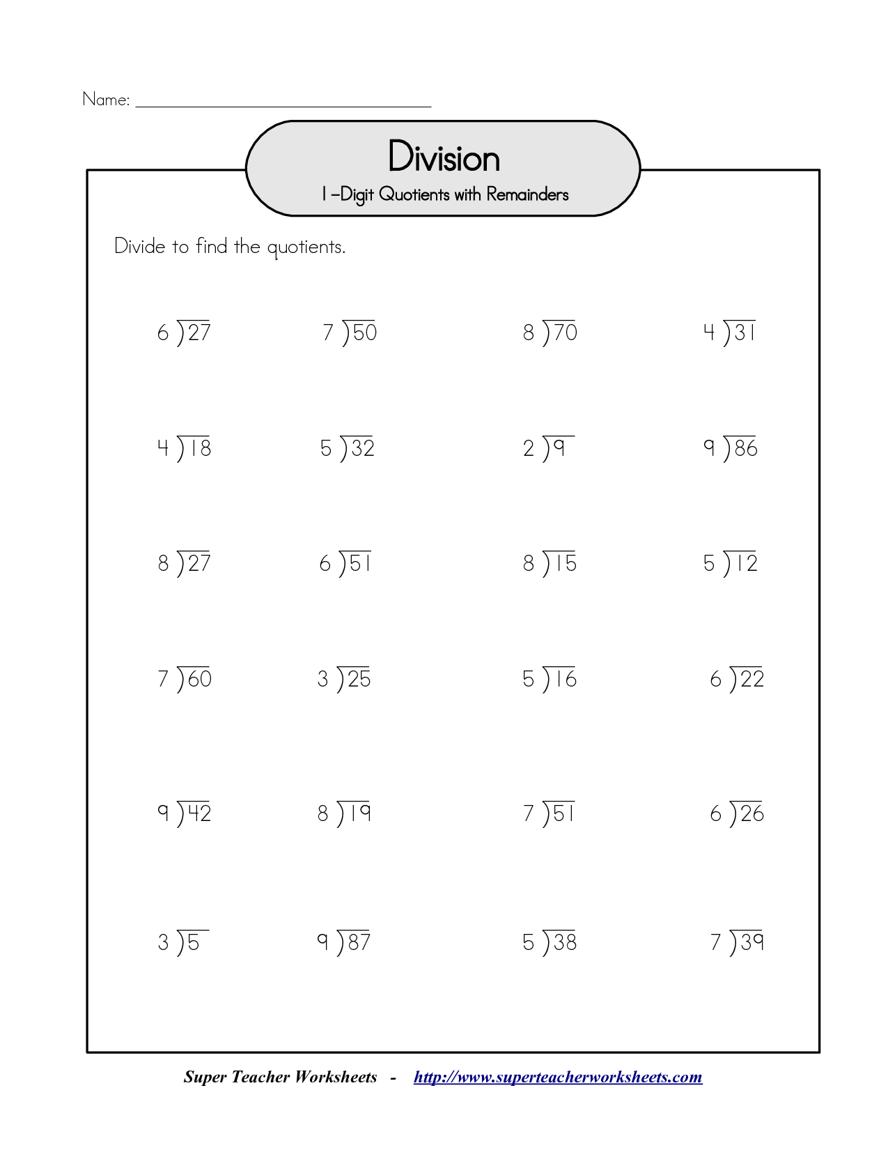 Long Division 2 Digit Numbers Worksheets