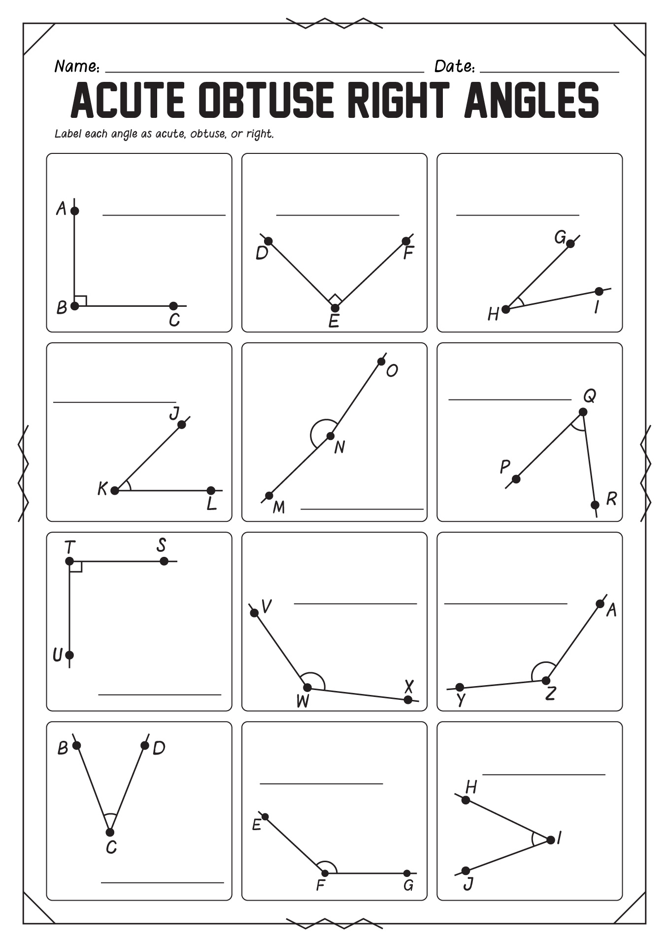 Types Of Angles Acute Right Obtuse Worksheets