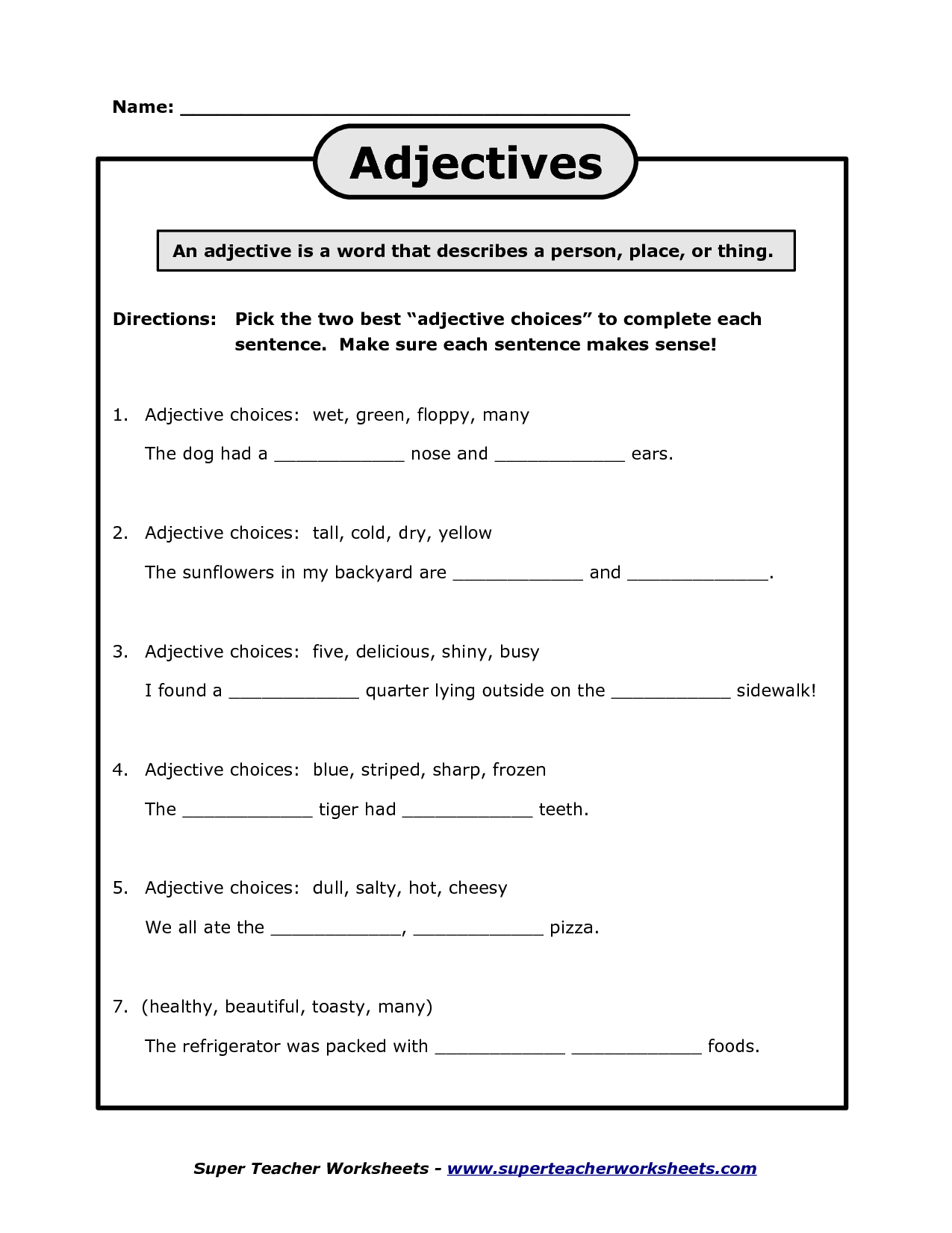 Adjective Order Worksheets