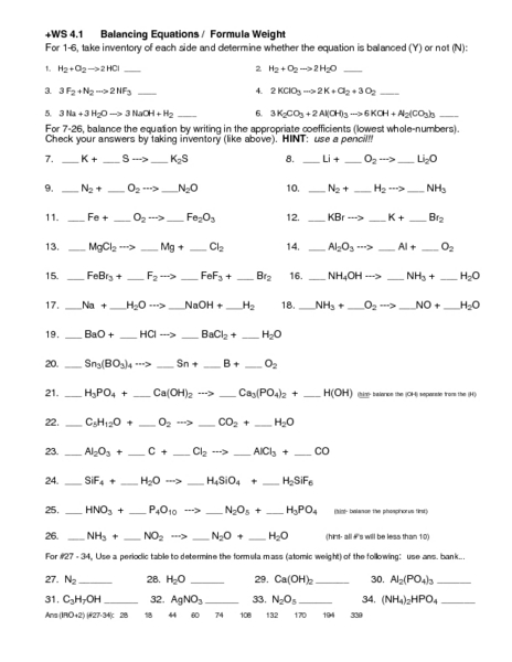 Balancing Chemical Equations Practice 8th Grade  balancing equations practice worksheet easy 