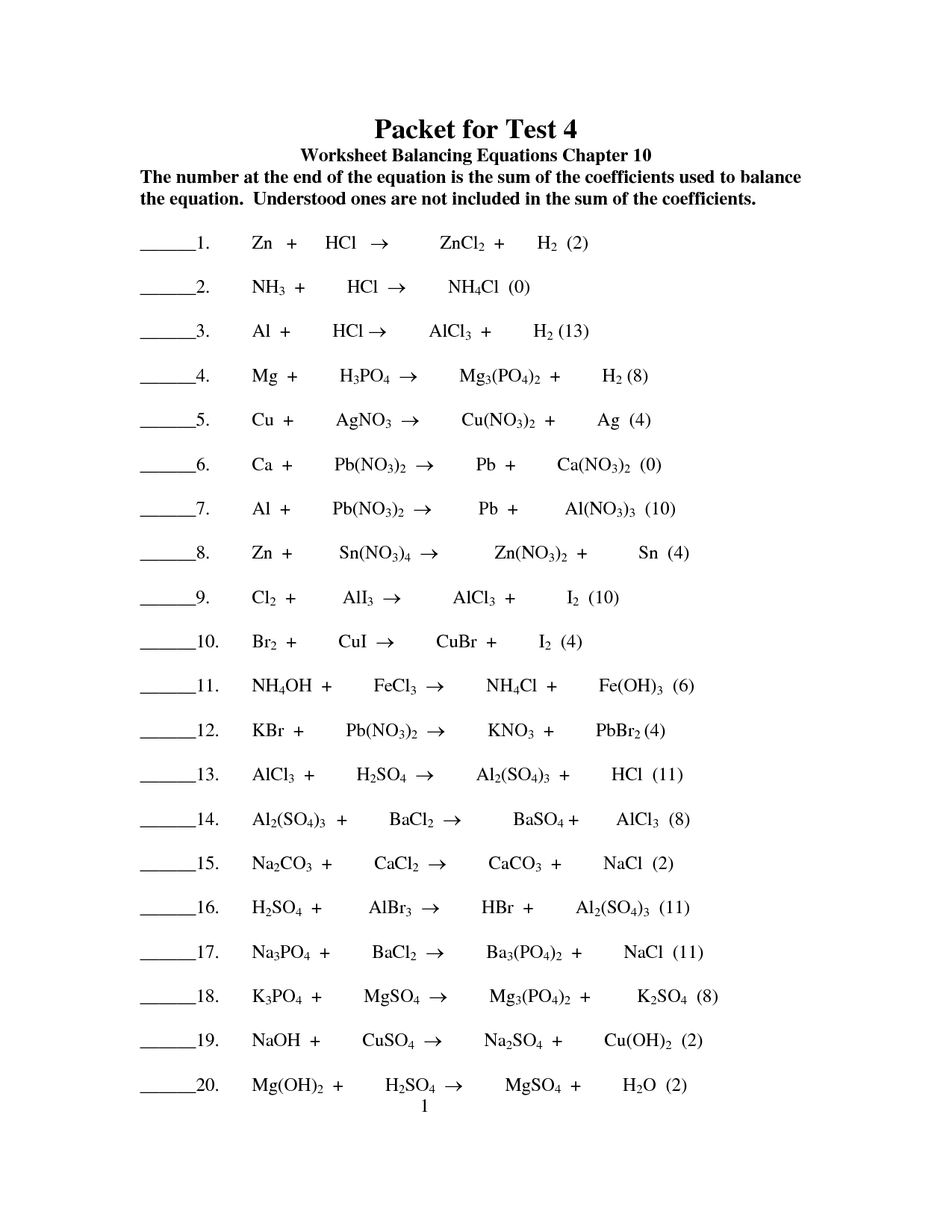 17 Best Images of Balancing Chemical Equations Worksheet 1  Balancing Chemical Equations 
