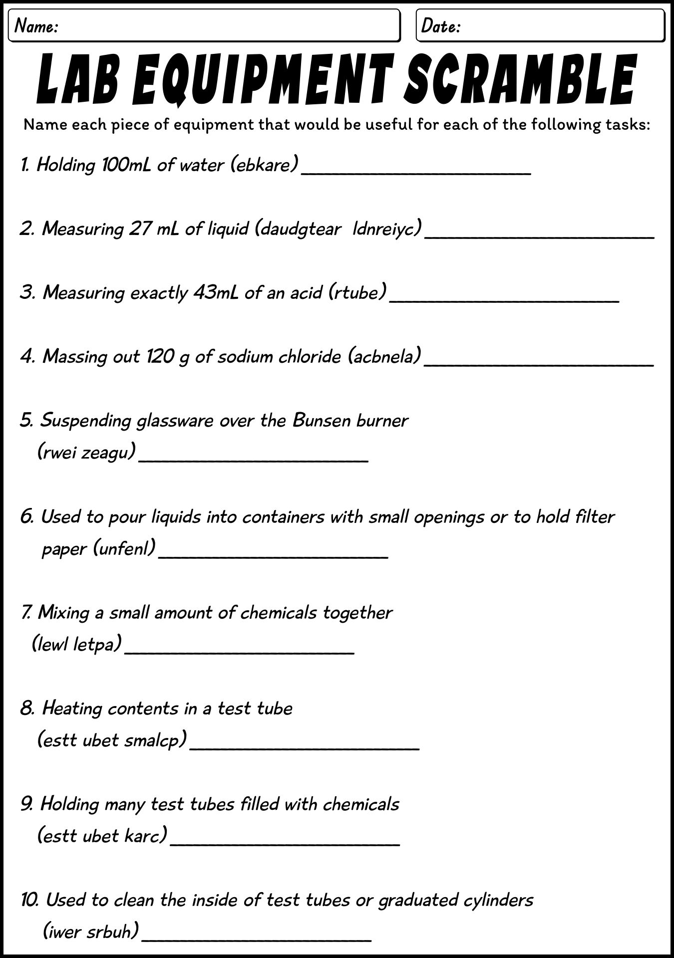 9 Best Images of Chemistry Lab Equipment Worksheet - Science Lab