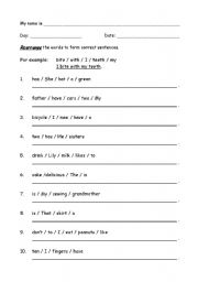 Correct the Sentence Word Order Worksheets