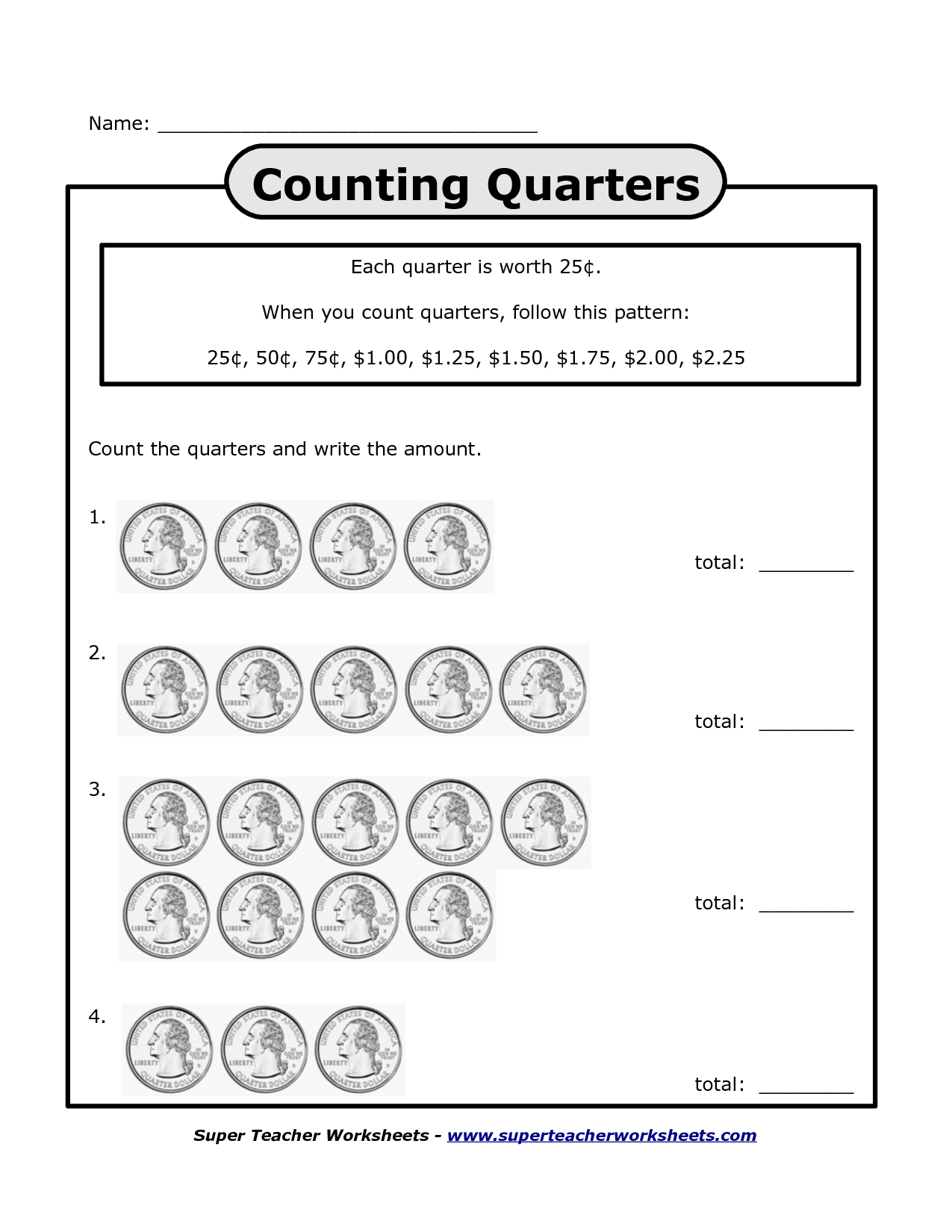 Counting Quarters Worksheets