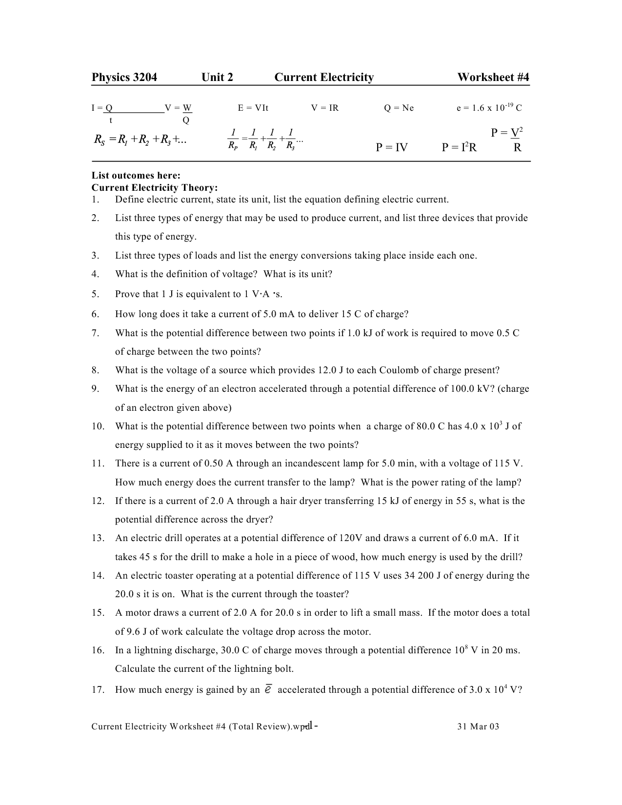 12 Best Images of Physics Unit 1 Worksheet 2 2 Drawing Force Diagrams Worksheet, Current