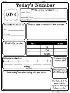 Daily Number Day of the Math Worksheet 3rd Grade