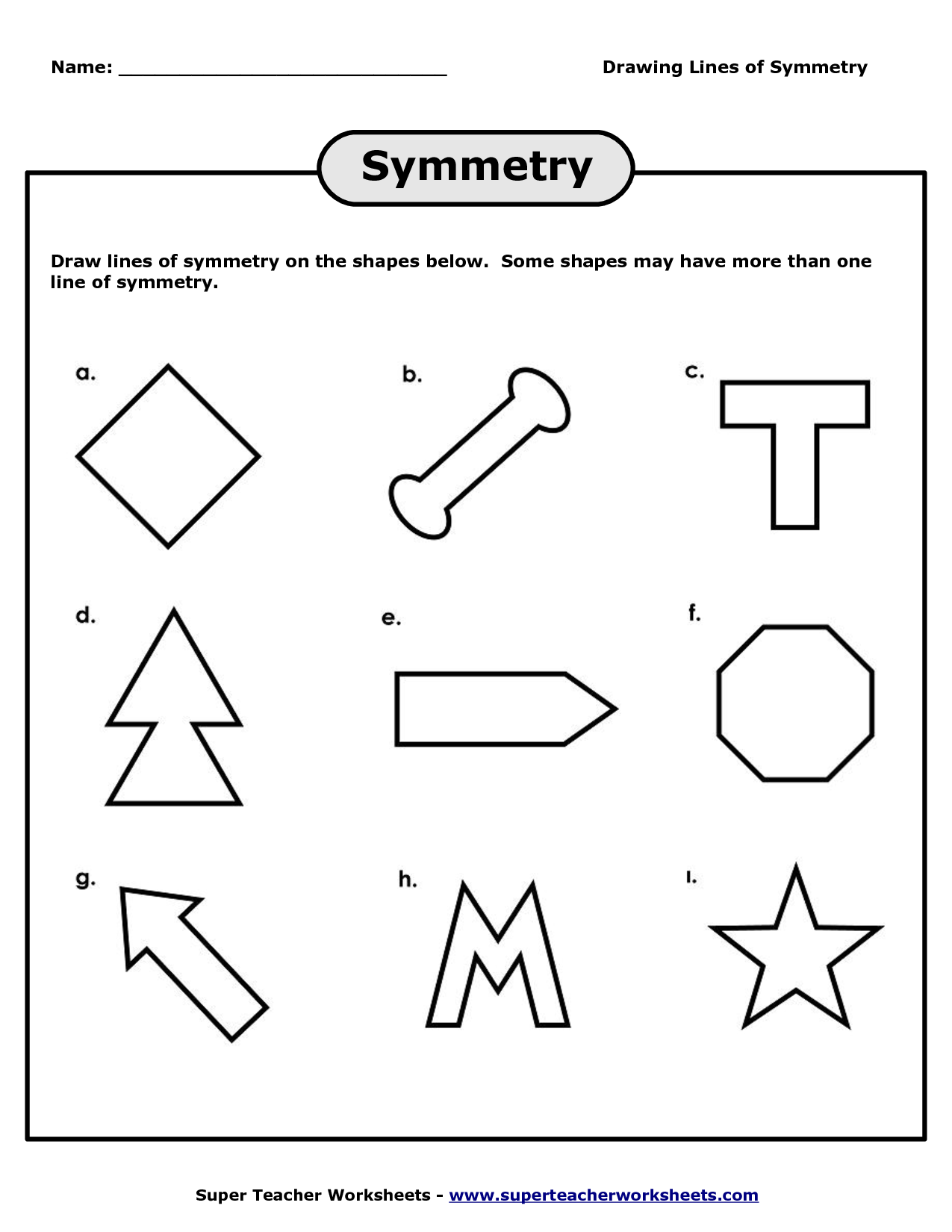 Draw Lines of Symmetry Worksheet