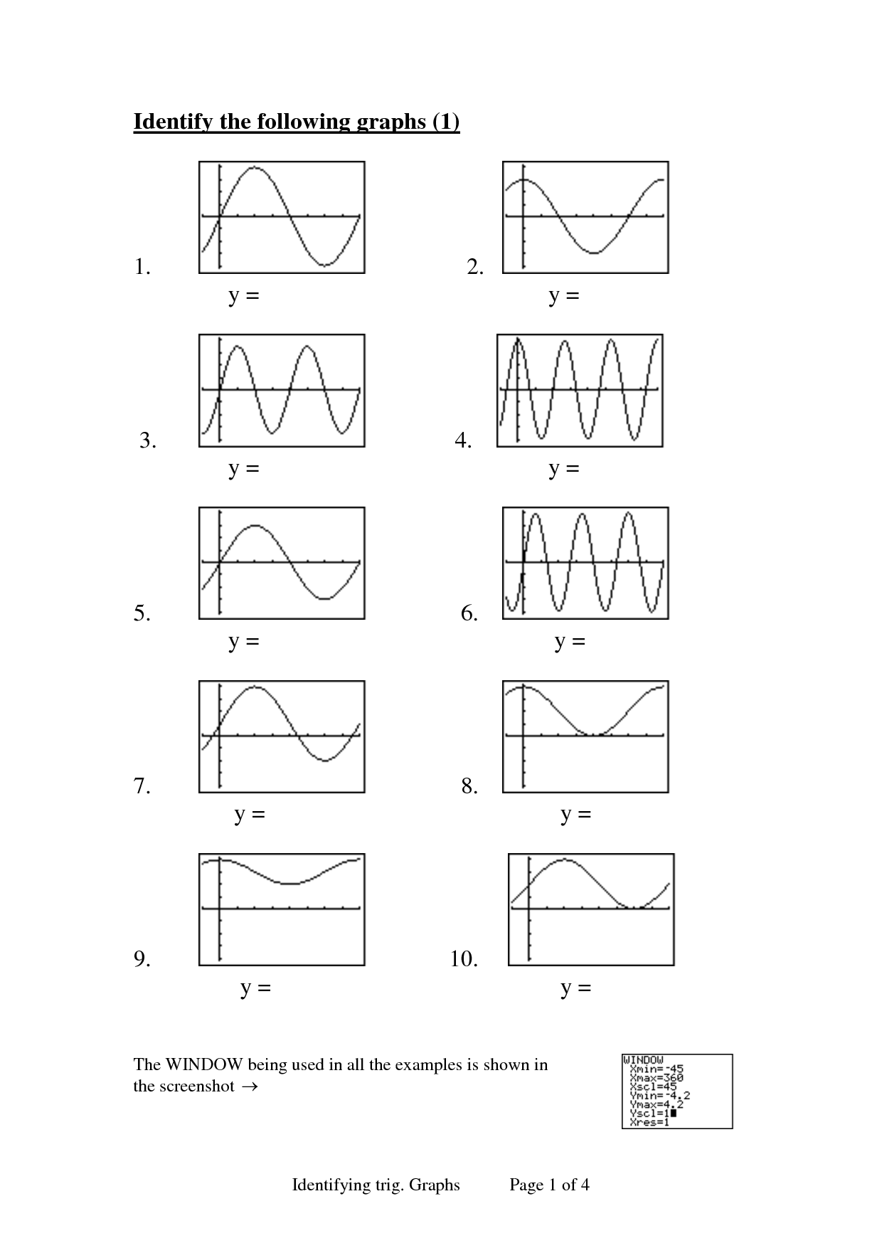 Graphing Trig Functions Worksheet