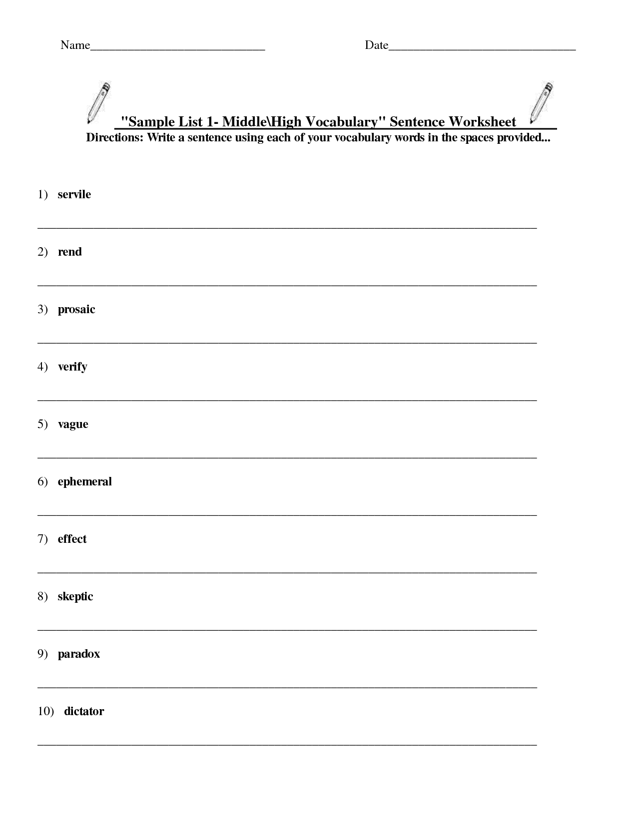 High School Free Printable High School English Worksheets