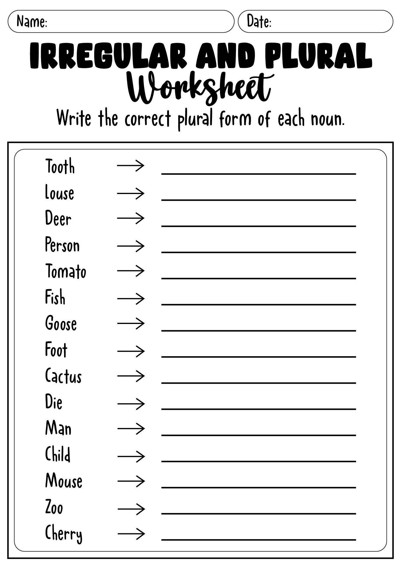 Irregular Plural Noun Worksheets 2nd Grade