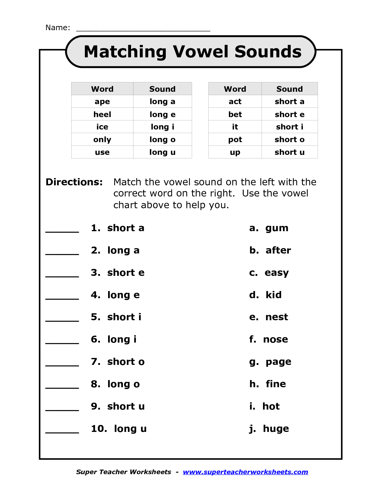 Long Vowel Sounds Worksheets