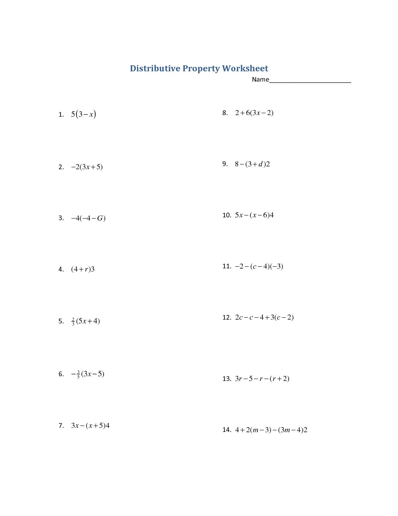 Math Worksheets Distributive Property