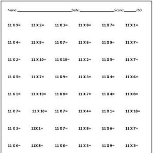 Multiplication Worksheets 11 Times Tables
