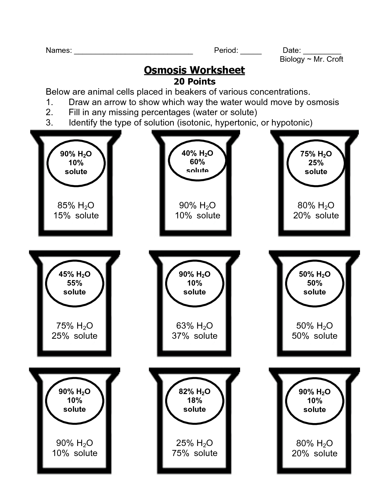 Osmosis Worksheet Answer Key