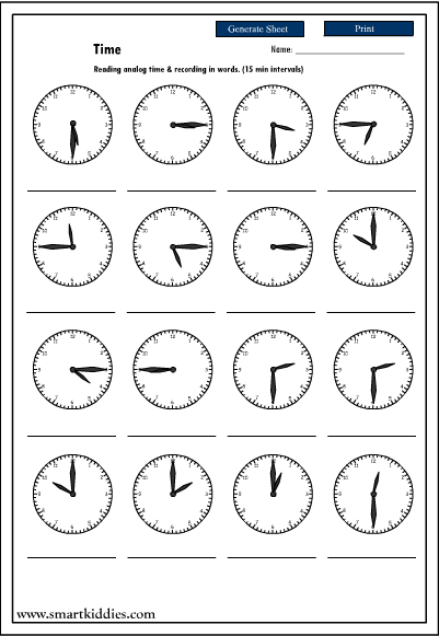 Printable Clock Worksheets Quarter Past