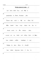 Sentences in Correct Order Worksheet