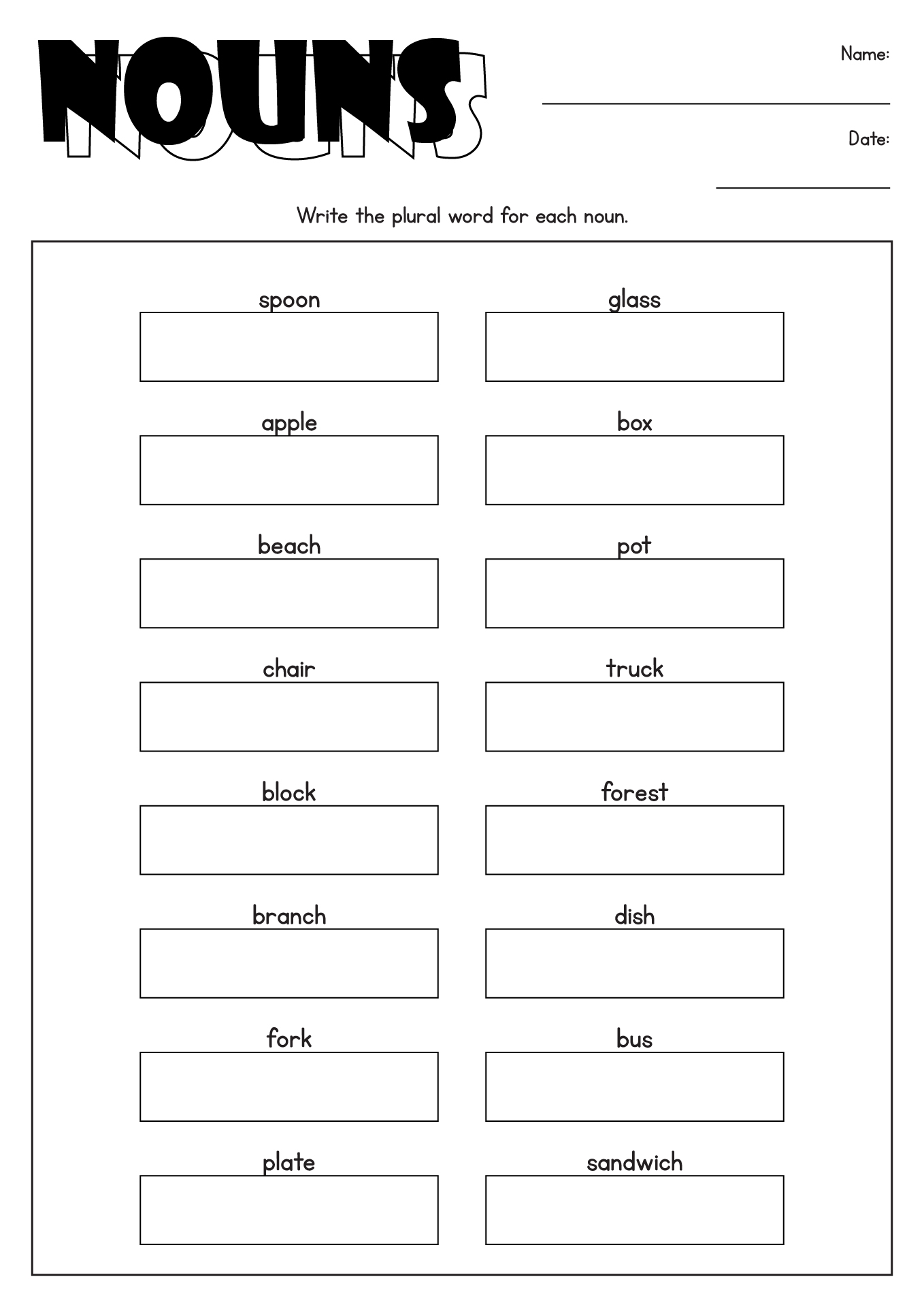 Free Plural Nouns Worksheets For 2nd Grade