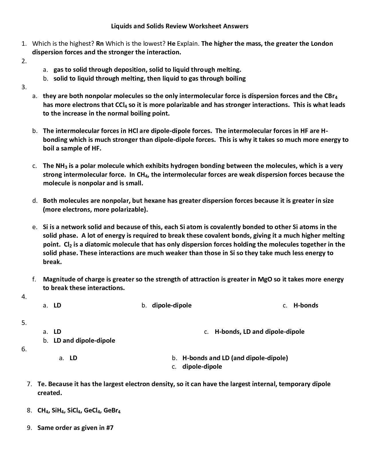 13 Best Images of Intermolecular Forces Worksheet Answers