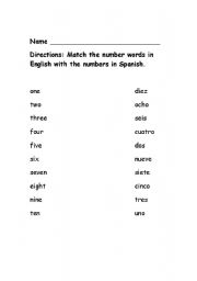 Spanish Worksheets Numbers 1 through 10