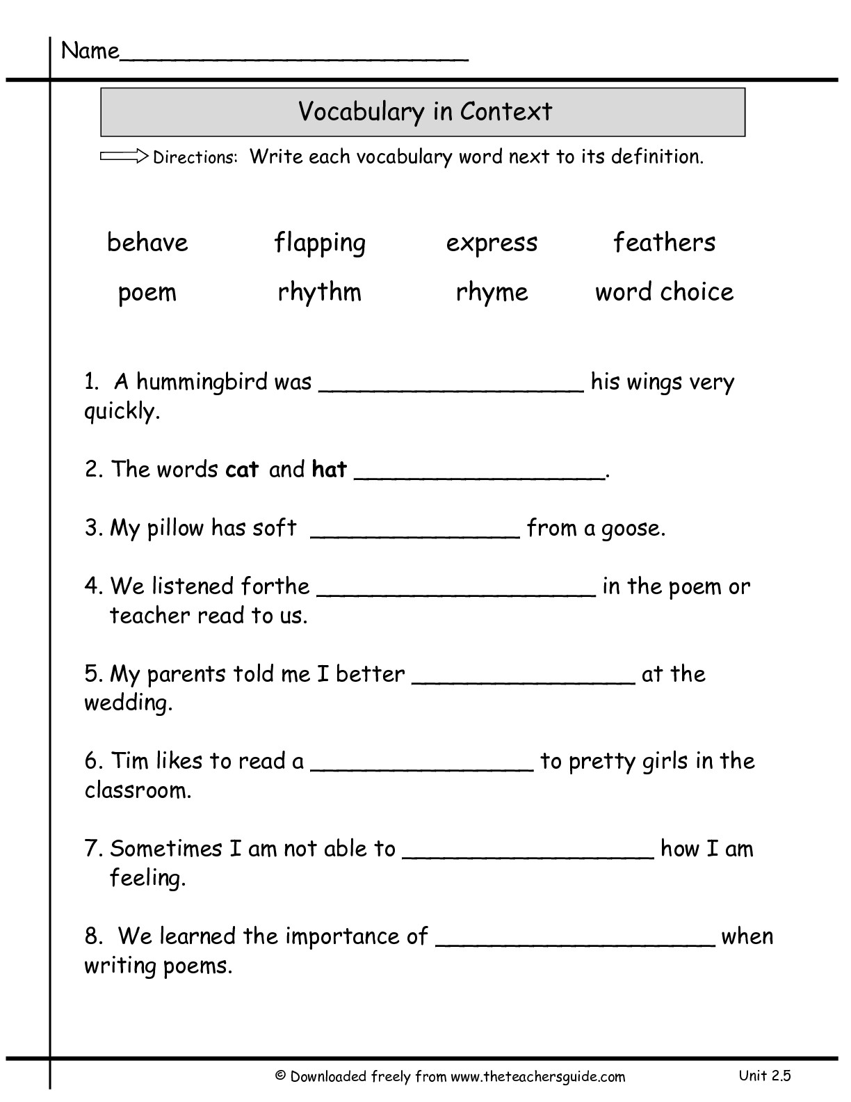Grade 2 Worksheet English