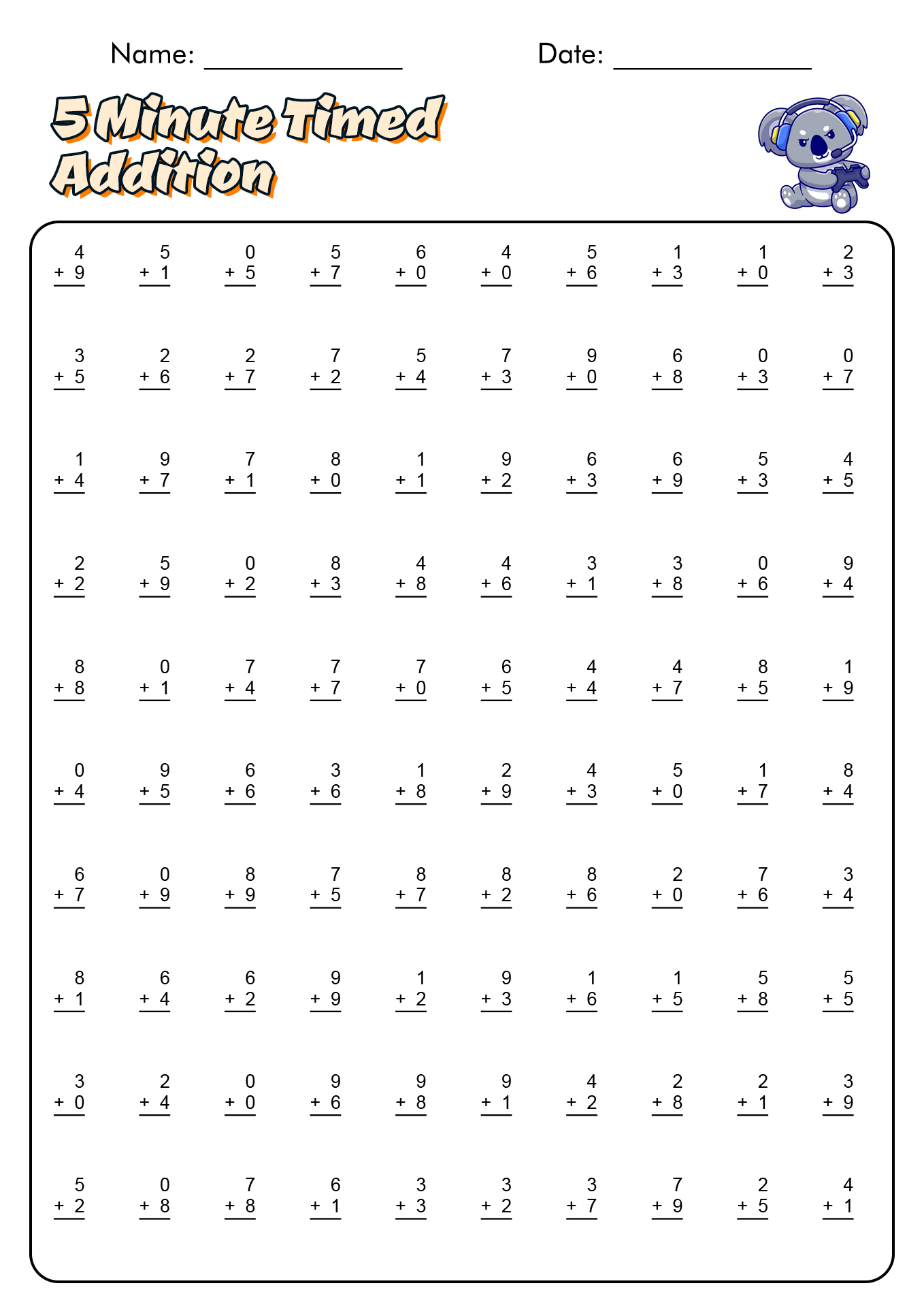 17 Best Images Of 1 Minute Timed Addition Worksheets Math Addition