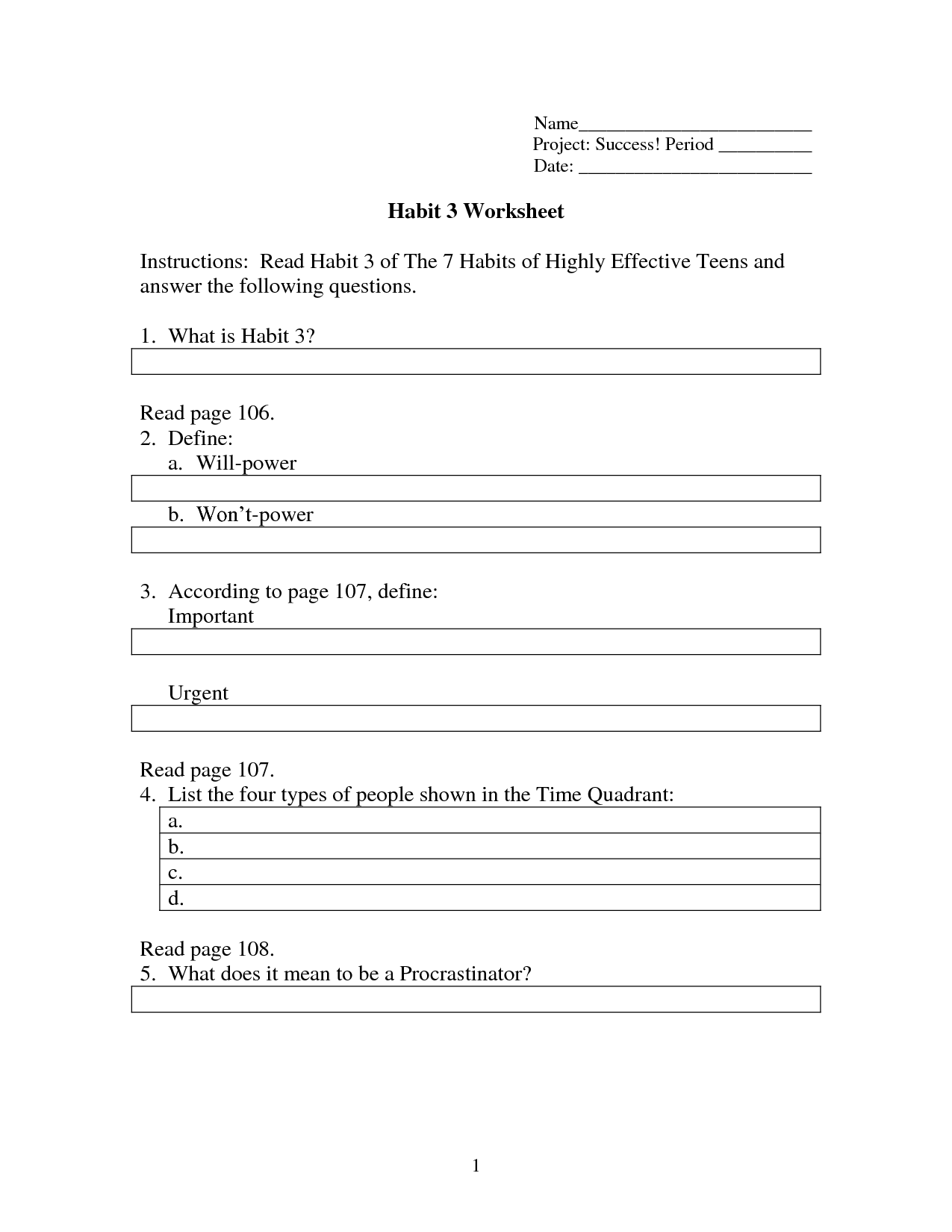 Free Printables For 22 Habits Of Highly Effective Teenagers With 7 Habits Worksheet Pdf