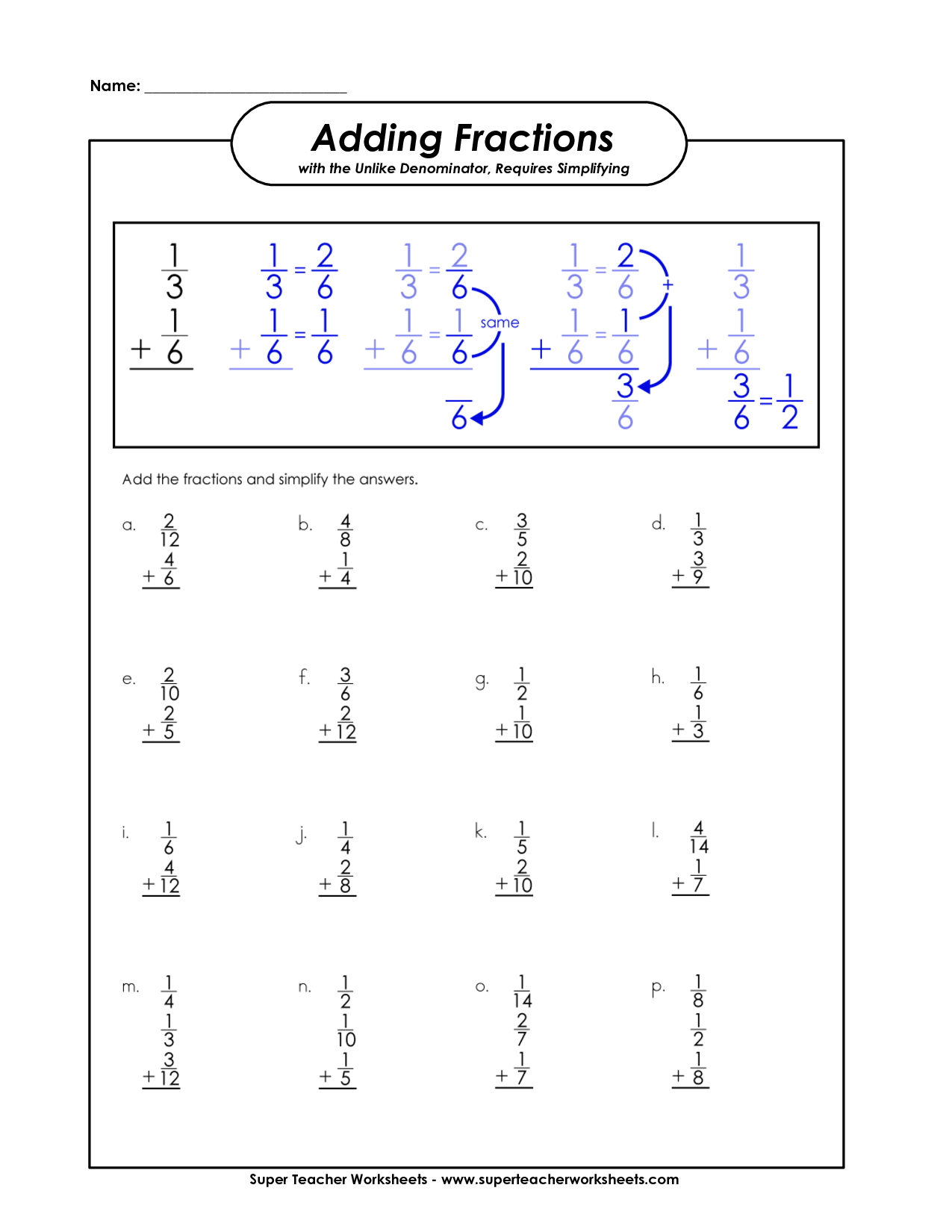 15 Best Images Of Super Teacher Worksheets Patterns 3rd Grade Free Fraction Worksheets Adding