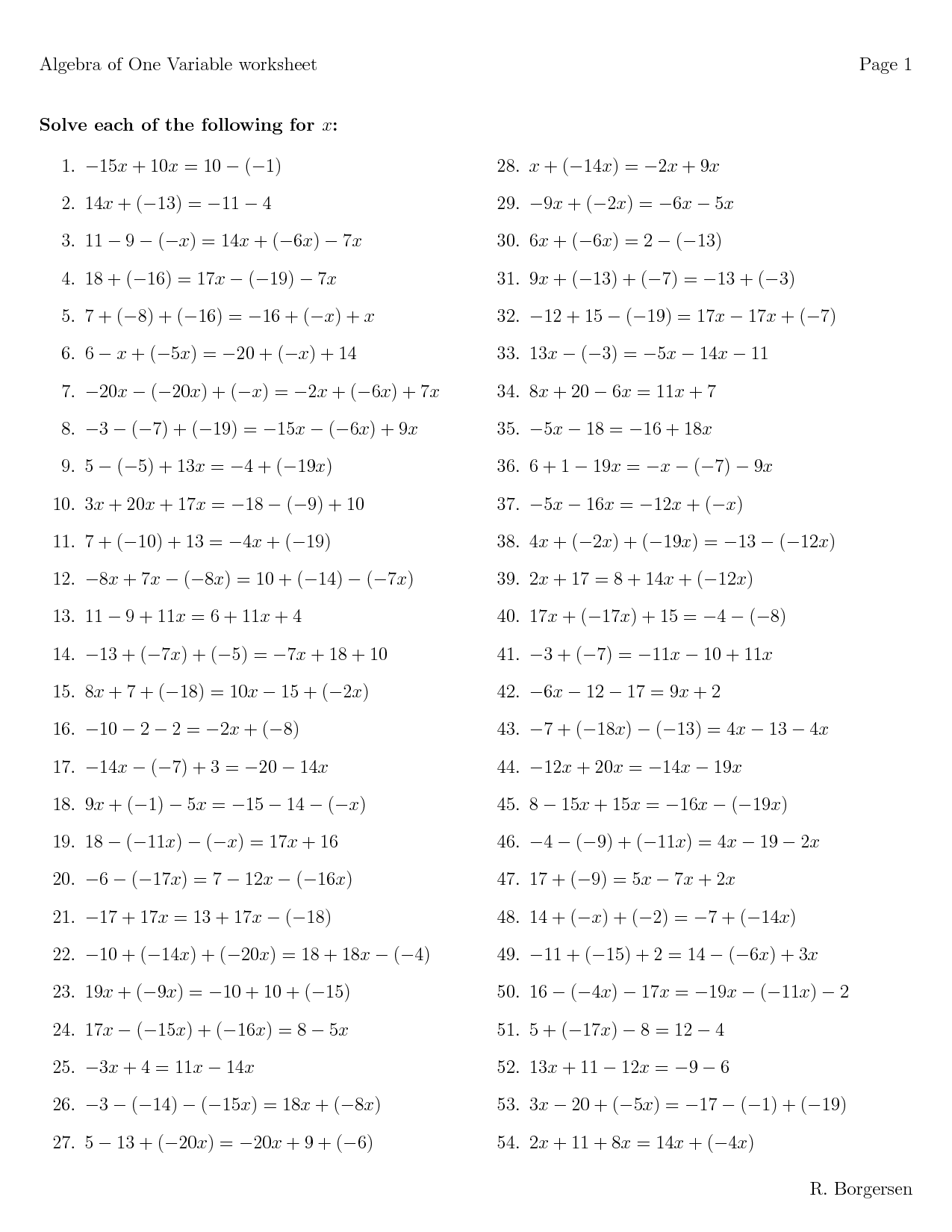 19 Best Images of Variable Worksheets For Algebra 1 - Equations with