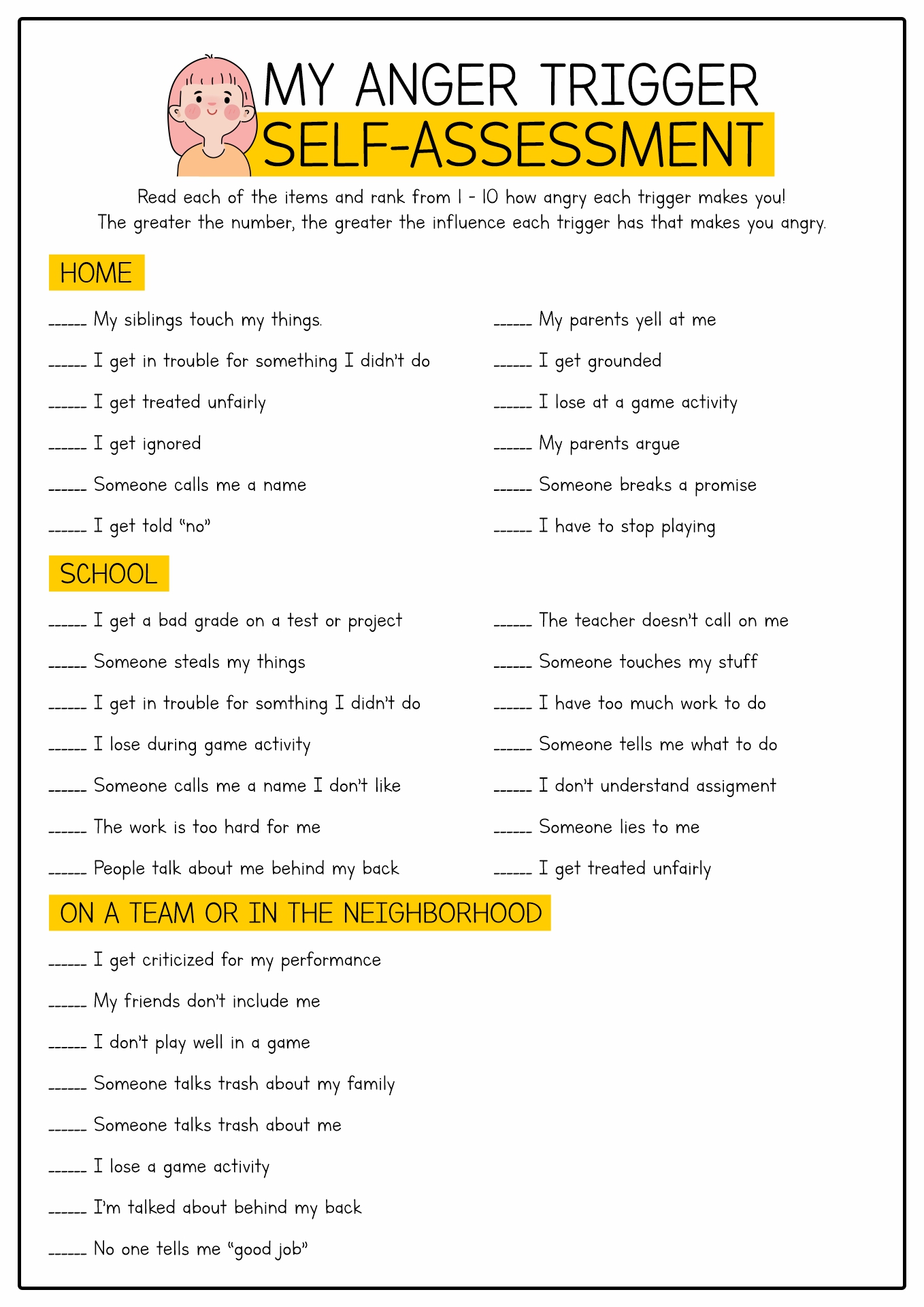 Free Printable Anger Management Worksheets