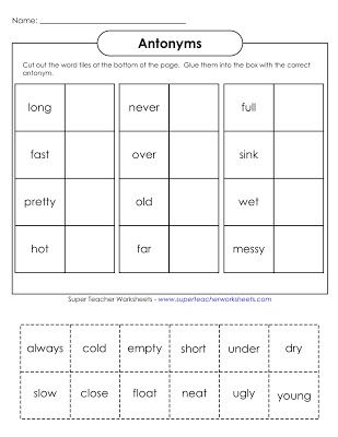 14 Images of Antonyms Cut And Paste Worksheet