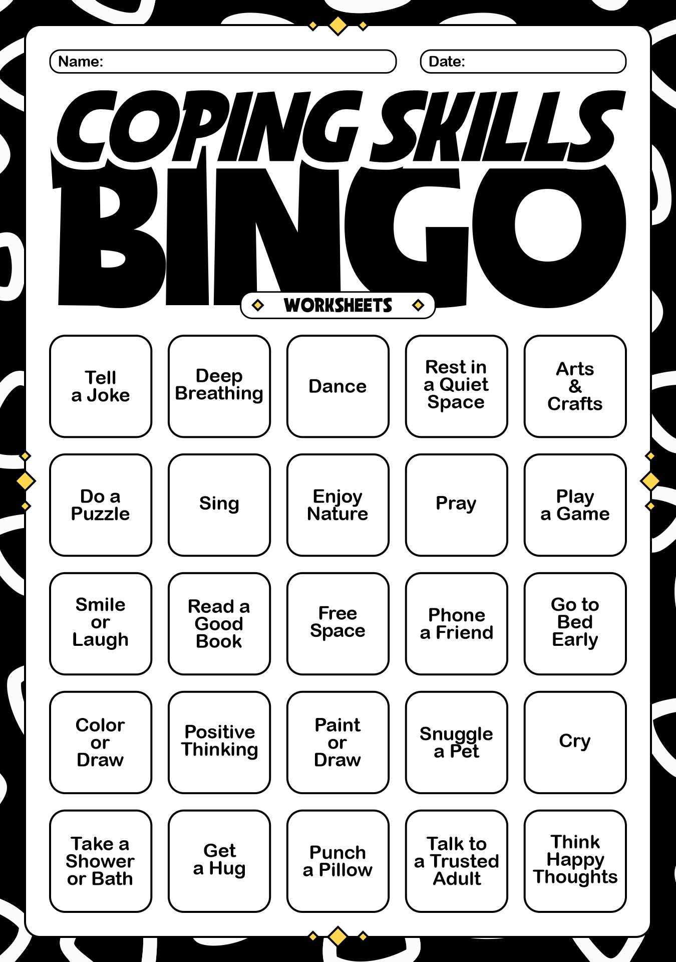 13 Best Images Of Coping Skills Worksheets Printable Bingo Cards 