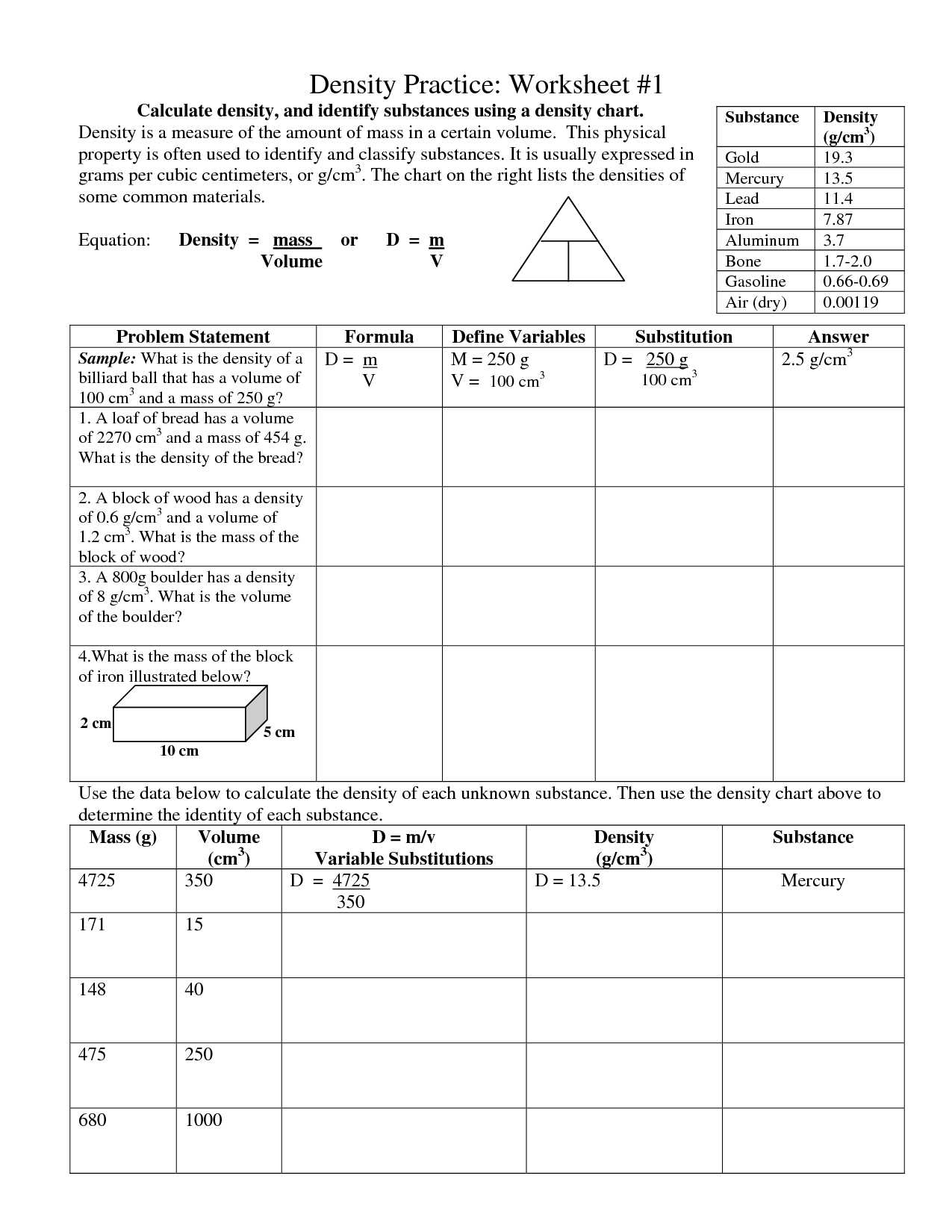 10 Best Images of Density Worksheet Answers  Density Calculations Worksheet Answers, Density 