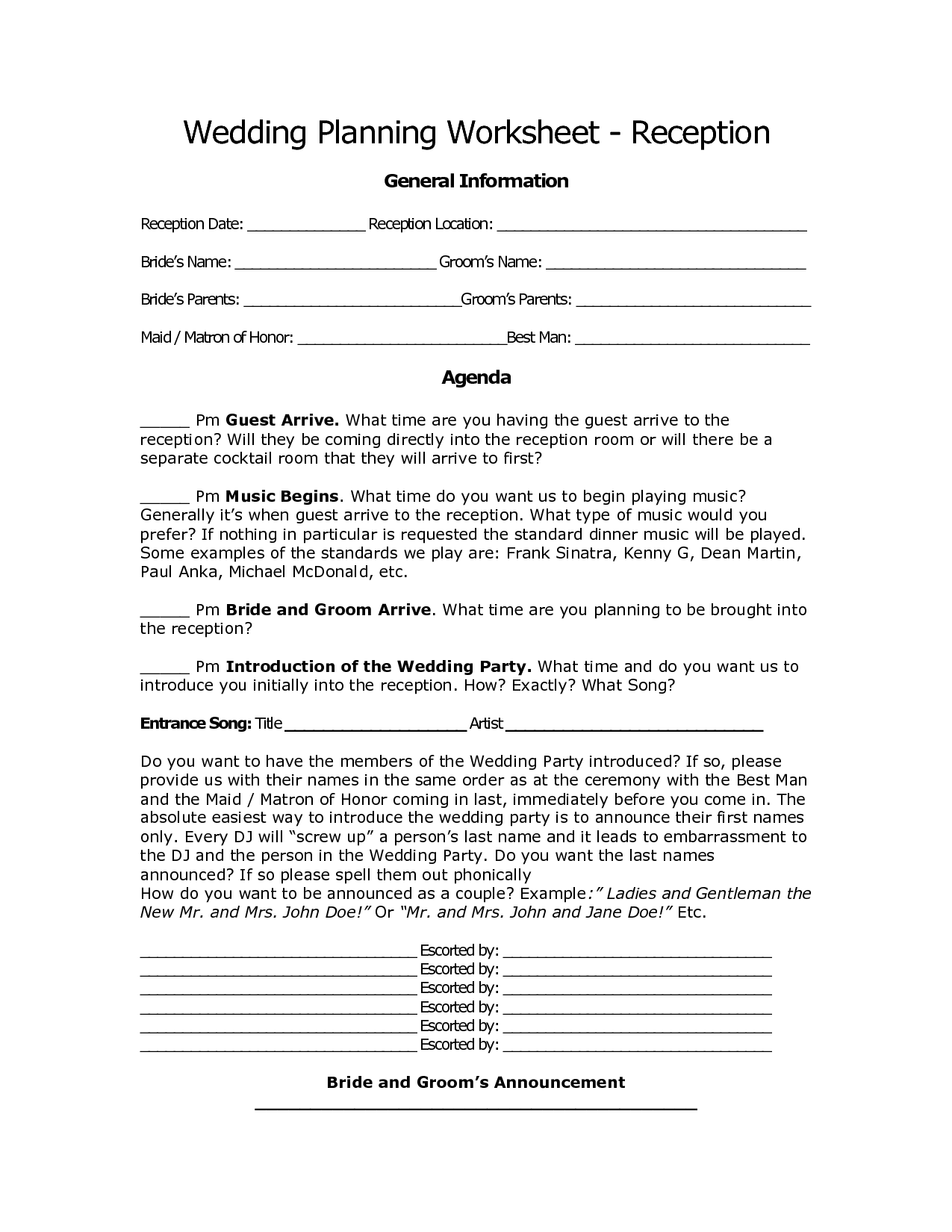  Printable Wedding Planning Worksheets