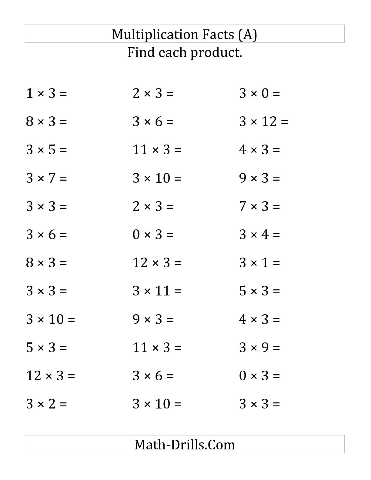 Large Print Multiplication Worksheets