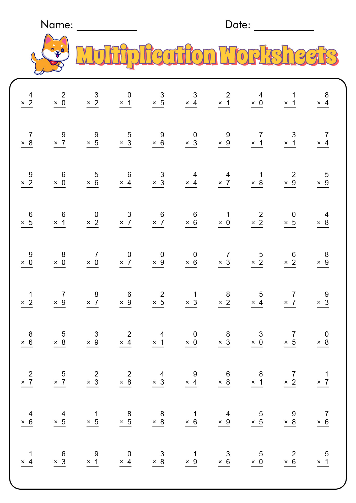 Mad Minute Worksheets Multiplication