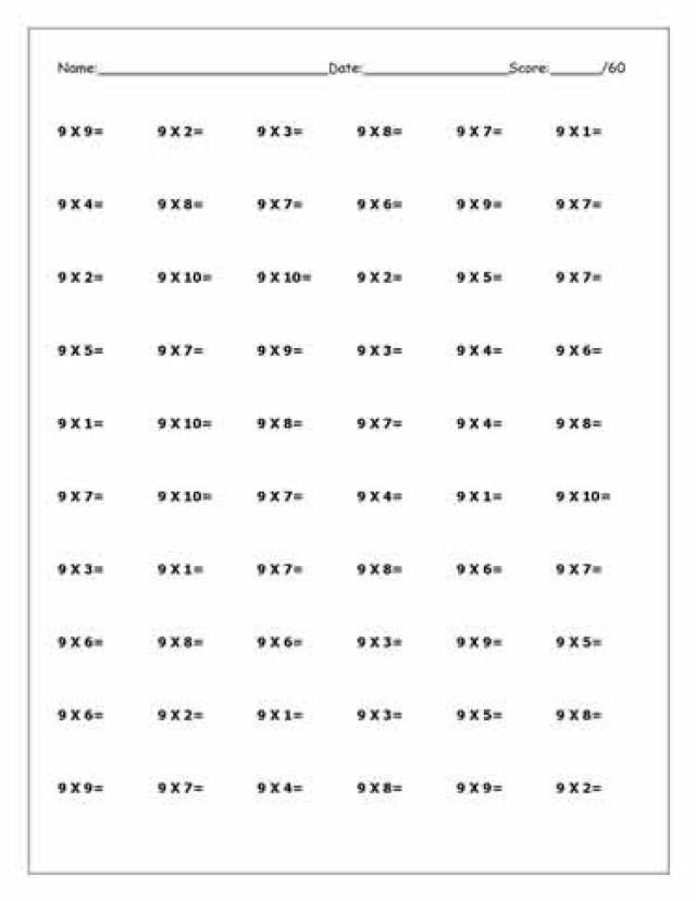 Multiplication Worksheets 9 Times Tables